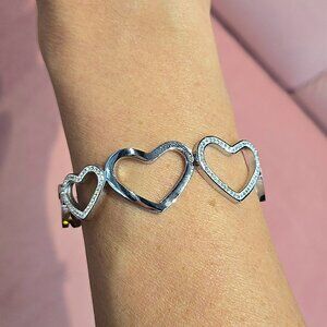 Cubic Zirconia Hearts 💖High Polished Stainless Steel Bangle Bracelet Brazalete